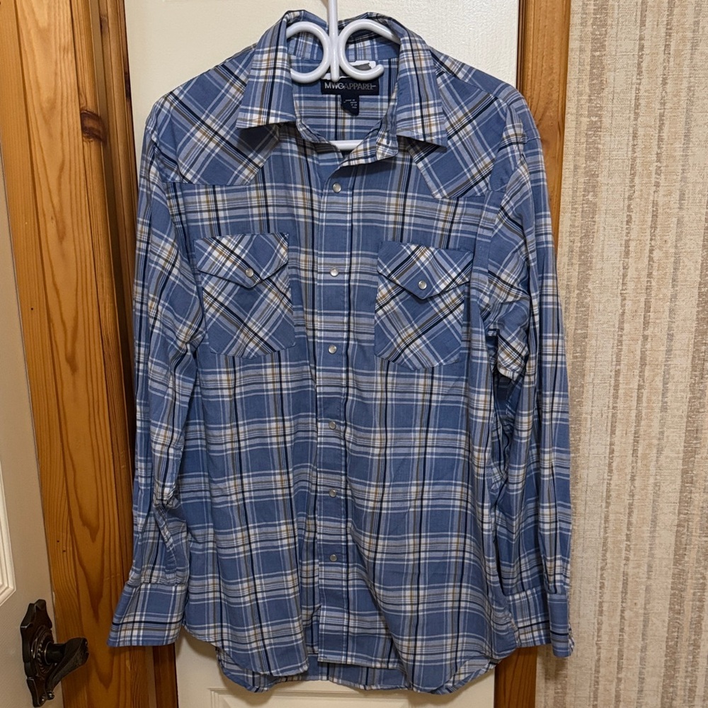 Men's Blue Plaid Button-Down Shirt